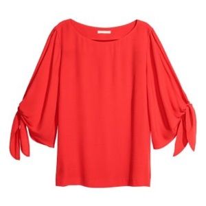 H&M Red Tie-sleeve Blouse